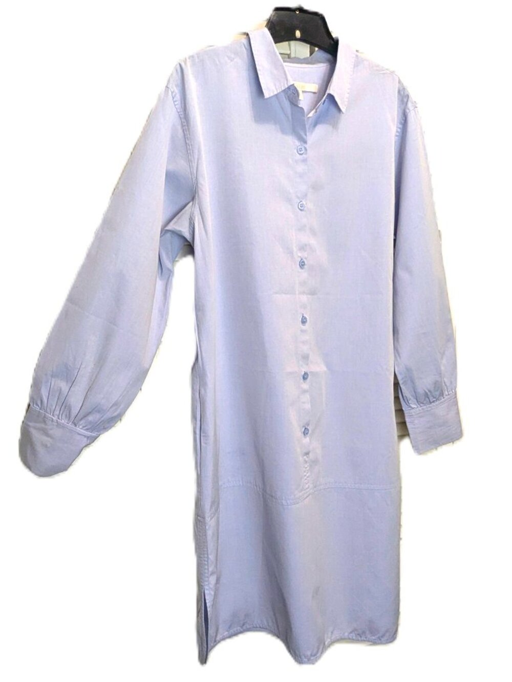 Nordstrom Cotton Shirt Dress Medium Long Sleeve Baby Blue Blouson Sleeve Shift